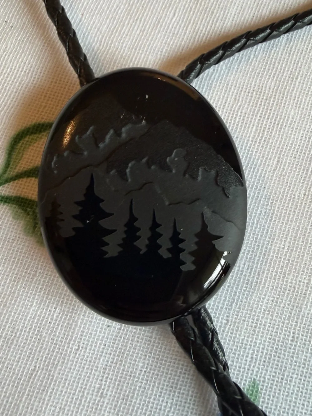 Vintage Bolo with Braided leather cord with silver colored metal tips